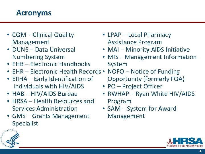 Acronyms • • CQM – Clinical Quality Management • • DUNS – Data Universal