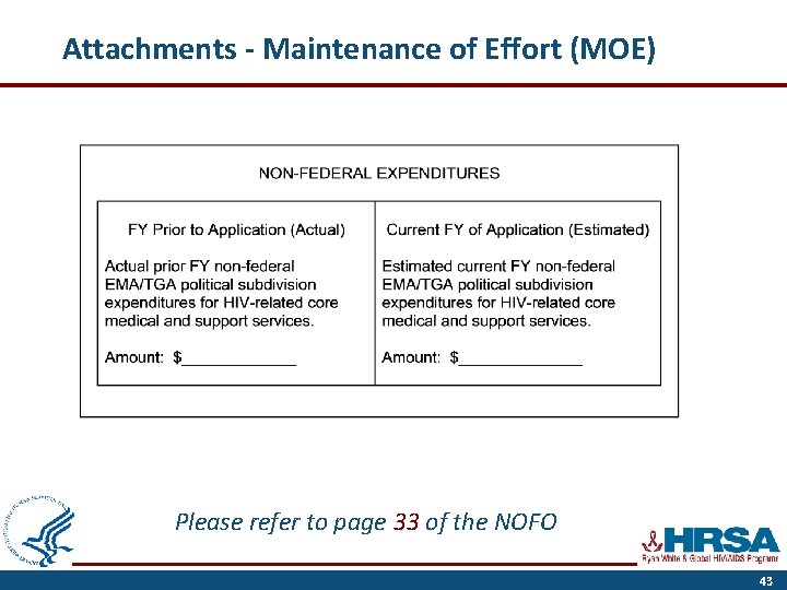Attachments - Maintenance of Effort (MOE) Please refer to page 33 of the NOFO
