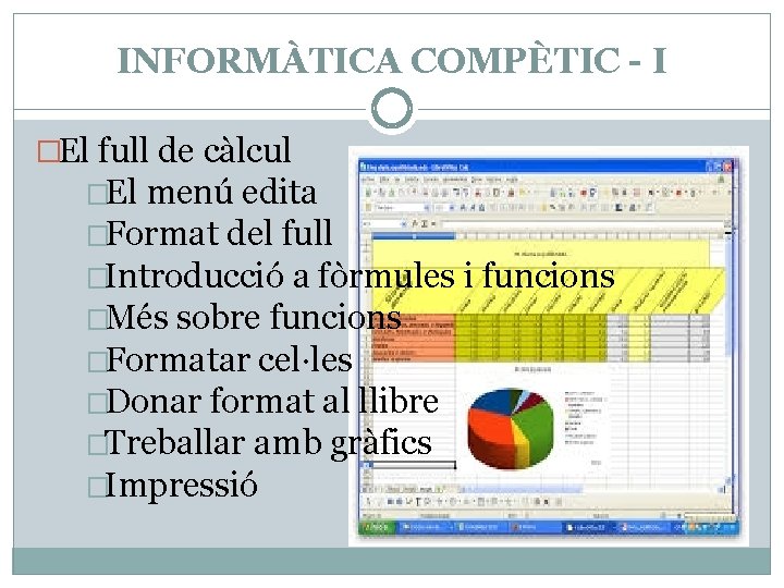 INFORMÀTICA COMPÈTIC - I �El full de càlcul �El menú edita �Format del full INFORMÀTICA COMPÈTIC - I �El full de càlcul �El menú edita �Format del full