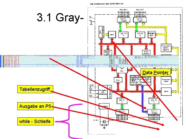 3. 1 Gray- Dualcode Data Pointer Tabellenzugriff Ausgabe an P 5 while - Schleife