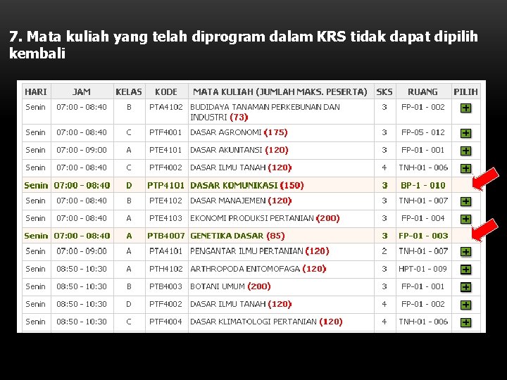 7. Mata kuliah yang telah diprogram dalam KRS tidak dapat dipilih kembali 