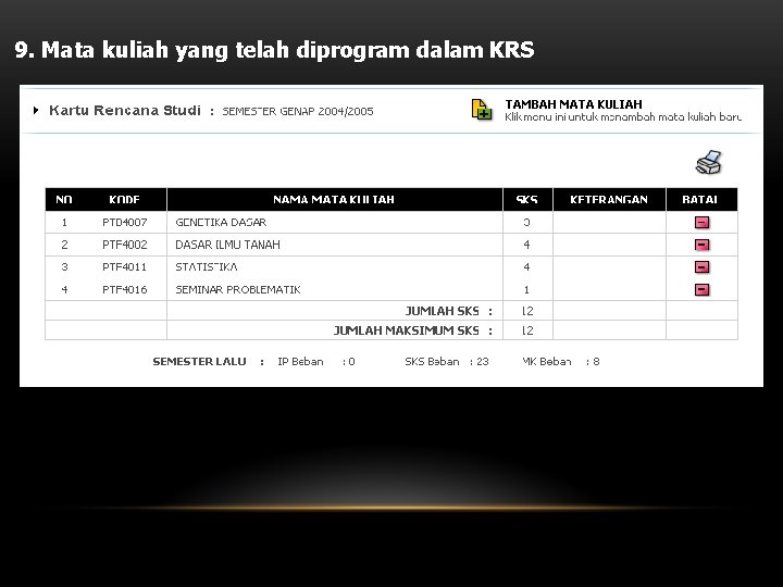 9. Mata kuliah yang telah diprogram dalam KRS 