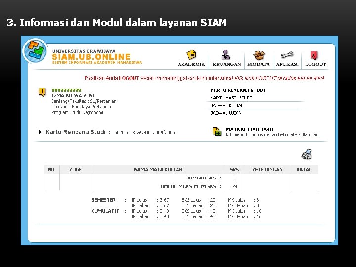 3. Informasi dan Modul dalam layanan SIAM 