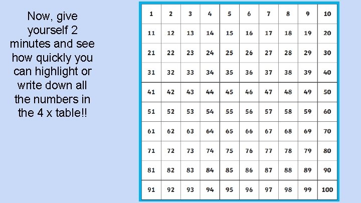 Now, give yourself 2 minutes and see how quickly you can highlight or write