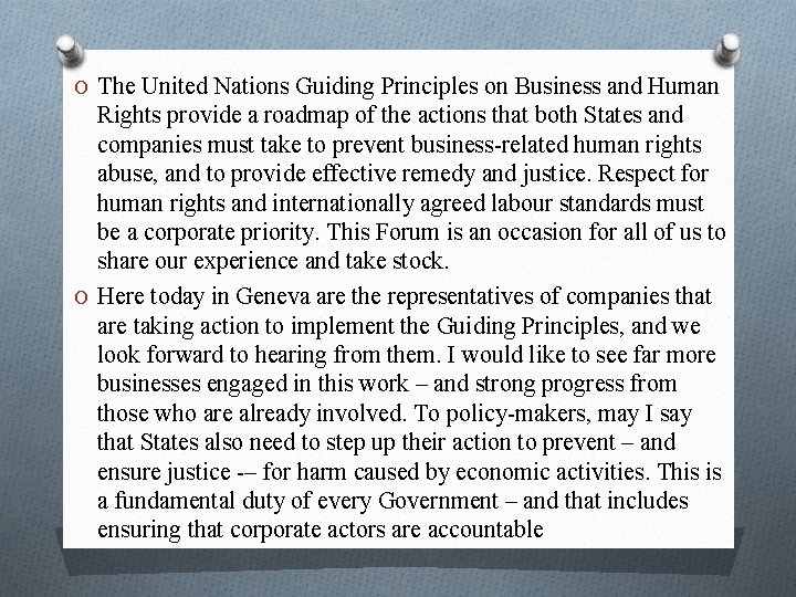 O The United Nations Guiding Principles on Business and Human Rights provide a roadmap