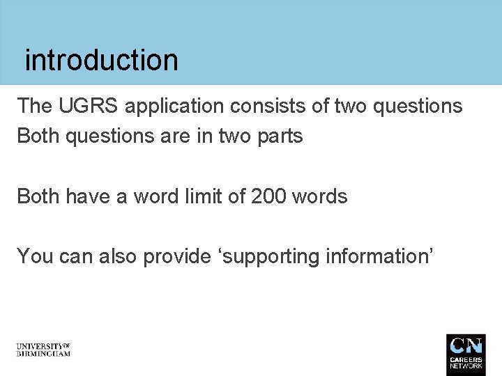 introduction The UGRS application consists of two questions Both questions are in two parts