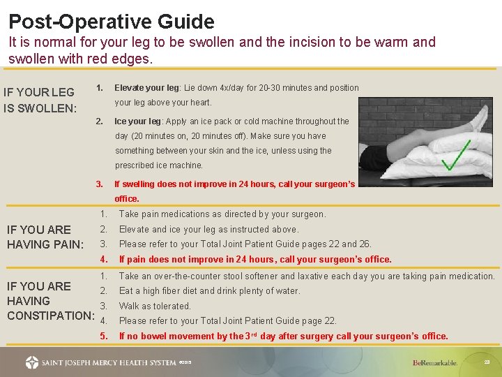 Post-Operative Guide It is normal for your leg to be swollen and the incision