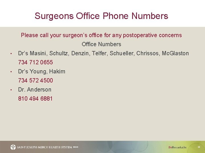Surgeons Office Phone Numbers Please call your surgeon’s office for any postoperative concerns Office