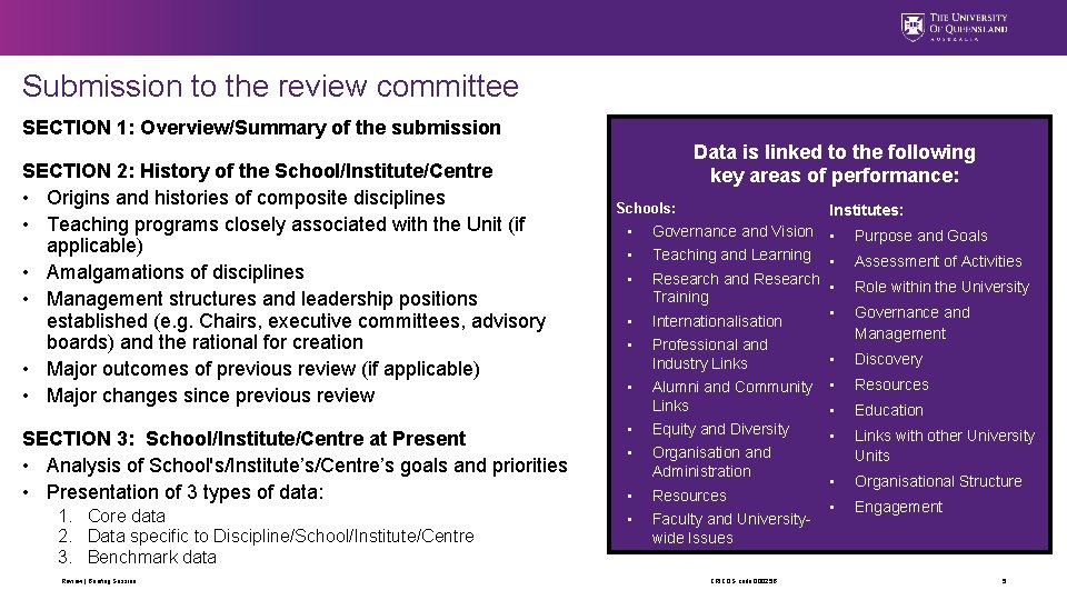 Submission to the review committee SECTION 1: Overview/Summary of the submission SECTION 2: History