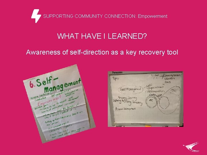SUPPORTING COMMUNITY CONNECTION: Empowerment WHAT HAVE I LEARNED? Awareness of self-direction as a key