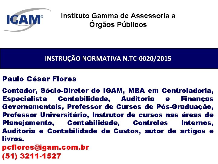 Instituto Gamma de Assessoria a Órgãos Públicos INSTRUÇÃO NORMATIVA N. TC-0020/2015 Paulo César Flores