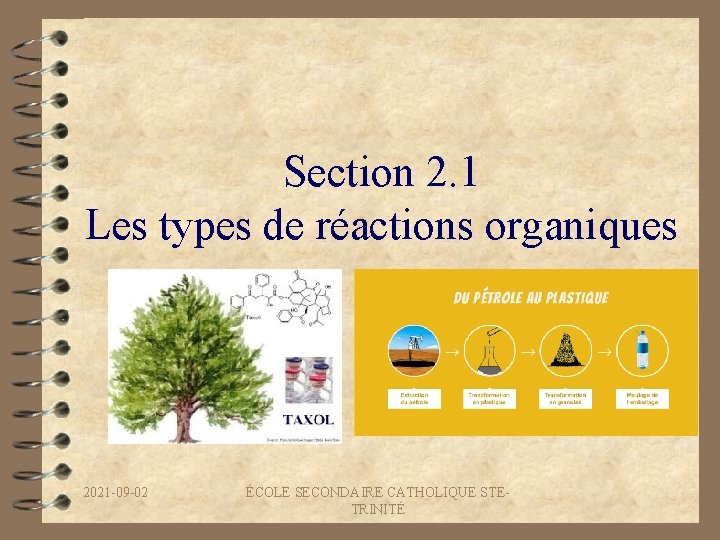 Section 2. 1 Les types de réactions organiques 2021 -09 -02 ÉCOLE SECONDAIRE CATHOLIQUE