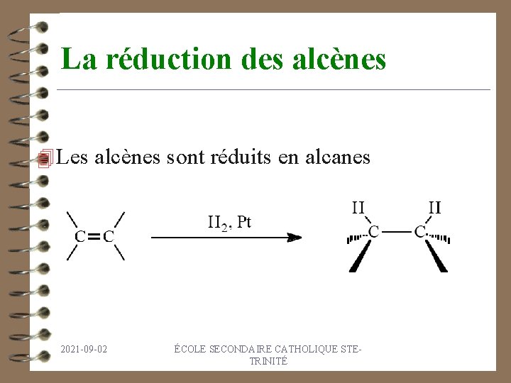 La réduction des alcènes 4 Les alcènes sont réduits en alcanes 2021 -09 -02