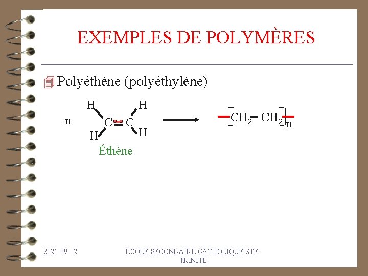 EXEMPLES DE POLYMÈRES 4 Polyéthène (polyéthylène) H n H H C C H CH