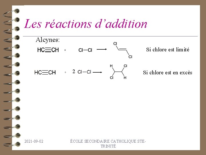 Les réactions d’addition Alcynes: Si chlore est limité + 2 2021 -09 -02 Si