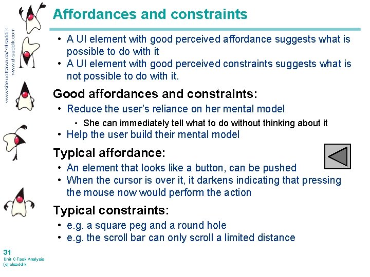 www. site. uottawa. ca/~elsaddik www. el-saddik. com Affordances and constraints • A UI element