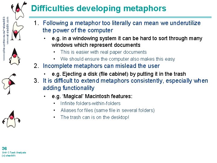 www. site. uottawa. ca/~elsaddik www. el-saddik. com Difficulties developing metaphors 1. Following a metaphor