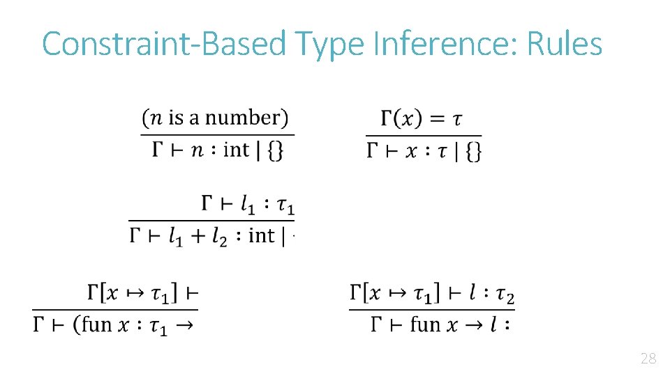 Constraint-Based Type Inference: Rules 28 