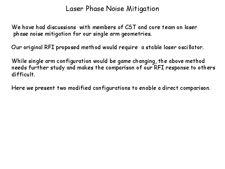 Laser Phase Noise Mitigation We have had discussions with members of CST and core