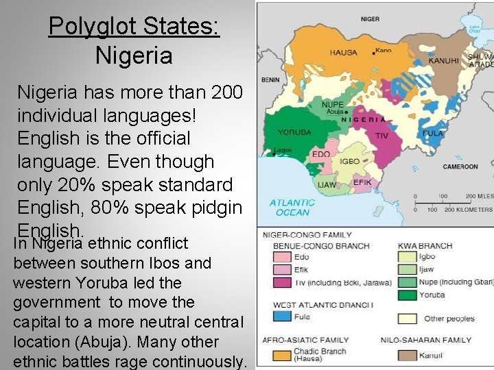 Polyglot States: Nigeria has more than 200 individual languages! English is the official language.