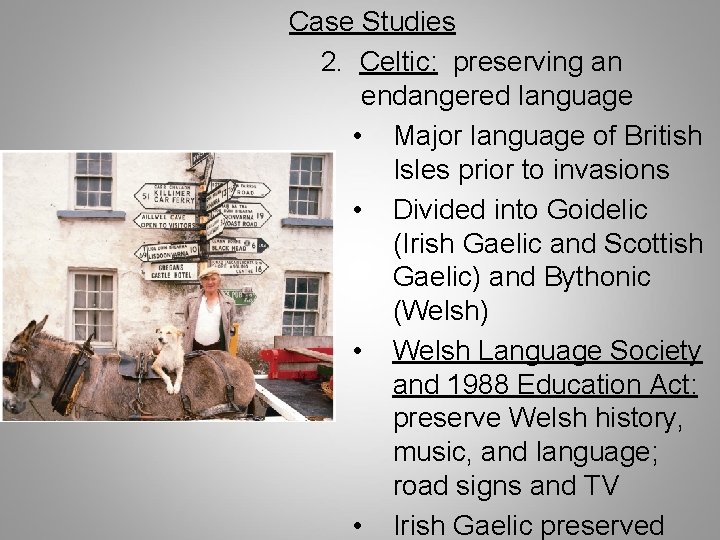 Case Studies 2. Celtic: preserving an endangered language • Major language of British Isles