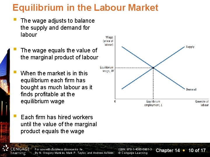 Equilibrium in the Labour Market § The wage adjusts to balance the supply and