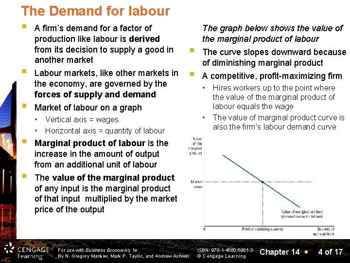 The Demand for labour § A firm’s demand for a factor of § §