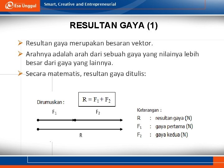 RESULTAN GAYA (1) Ø Resultan gaya merupakan besaran vektor. Ø Arahnya adalah arah dari