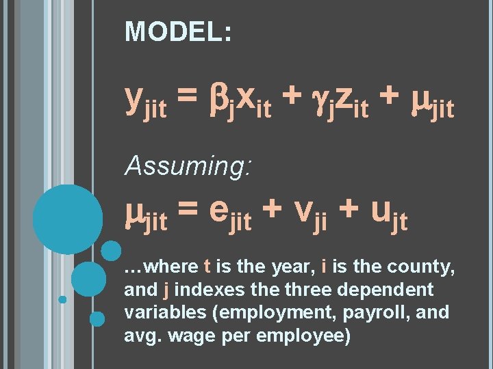MODEL: yjit = bjxit + gjzit + mjit Assuming: mjit = ejit + vji