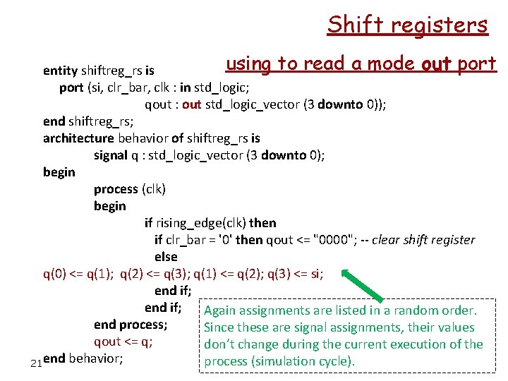 Shift registers using to read a mode out port entity shiftreg_rs is port (si,