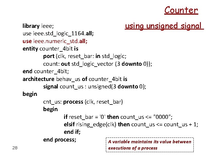 Counter library ieee; using unsigned signal use ieee. std_logic_1164. all; use ieee. numeric_std. all;