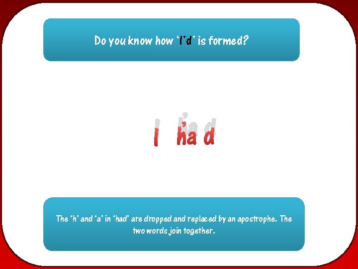 Do you know how ‘I’d’ is formed? ’ d I ha The ‘h’ and