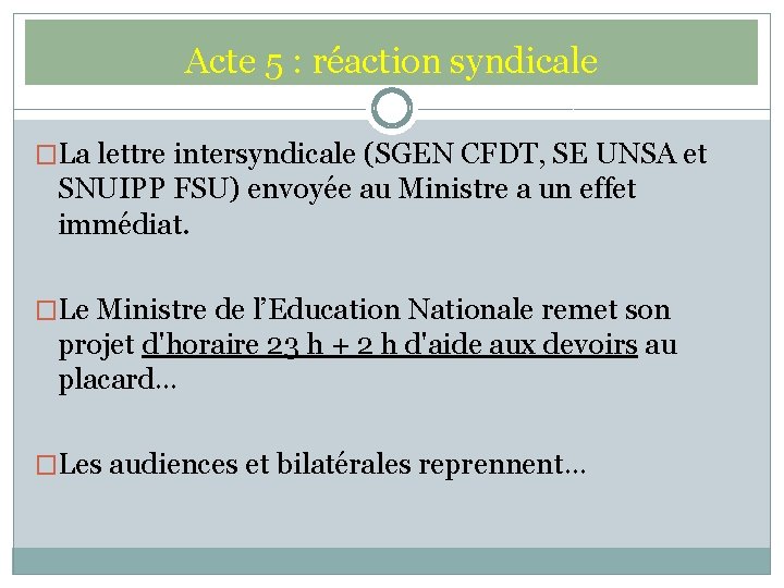 Acte 5 : réaction syndicale �La lettre intersyndicale (SGEN CFDT, SE UNSA et SNUIPP