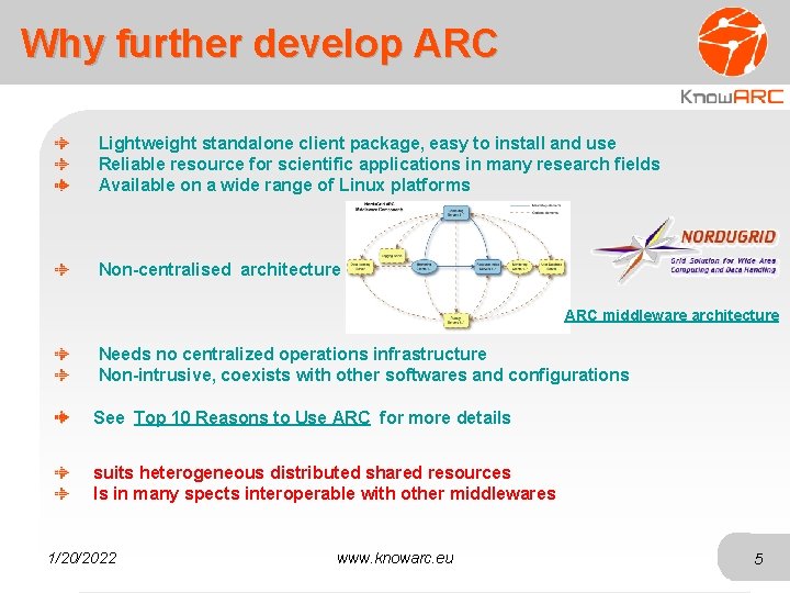 Why further develop ARC Lightweight standalone client package, easy to install and use Reliable