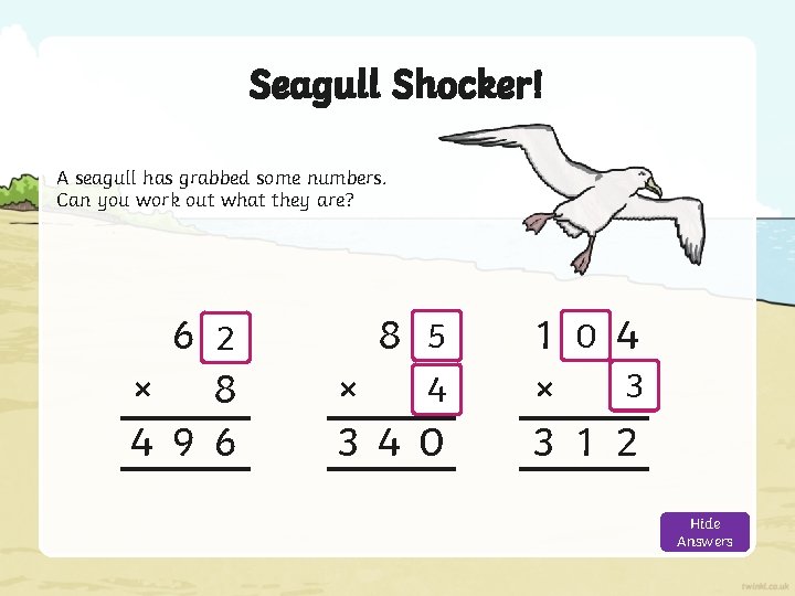 Seagull Shocker! A seagull has grabbed some numbers. Can you work out what they