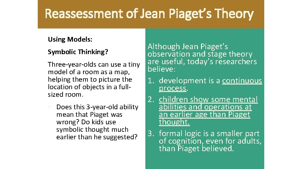 Reassessment of Jean Piaget’s Theory Using Models: Although Jean Piaget’s Symbolic Thinking? observation and