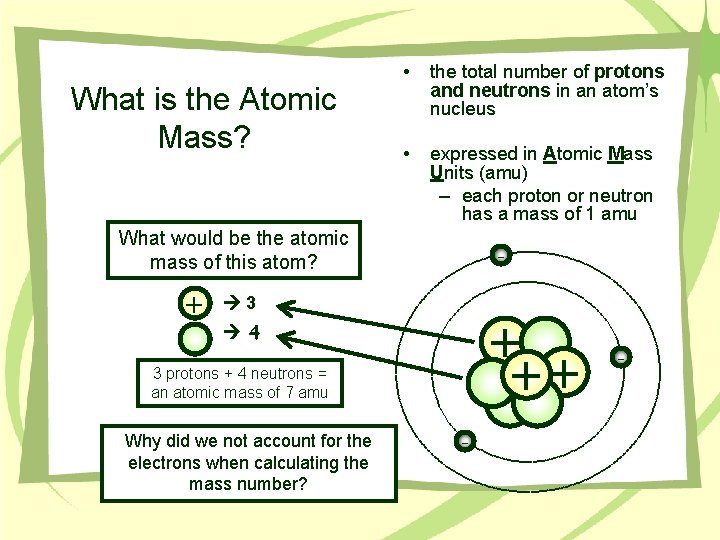 What is the Atomic Mass? • the total number of protons and neutrons in