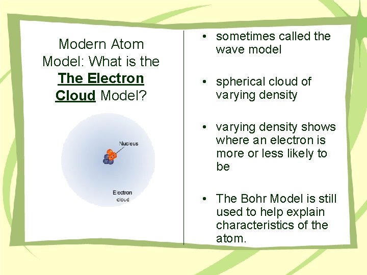 Modern Atom Model: What is the The Electron Cloud Model? • sometimes called the