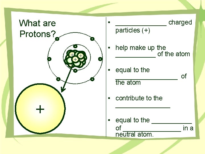 What are Protons? - ++ + + + - - + • _______ charged