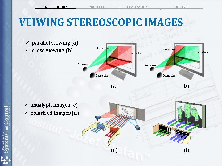 INTRODUCTION PROBLEM REALIZATION RESULTS VEIWING STEREOSCOPIC IMAGES ü ü parallel viewing (a) cross viewing INTRODUCTION PROBLEM REALIZATION RESULTS VEIWING STEREOSCOPIC IMAGES ü ü parallel viewing (a) cross viewing