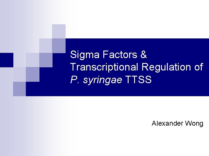 Sigma Factors & Transcriptional Regulation of P. syringae TTSS Alexander Wong 