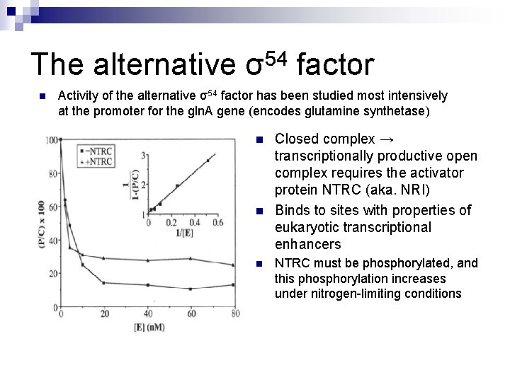 The alternative σ54 factor n Activity of the alternative σ54 factor has been studied