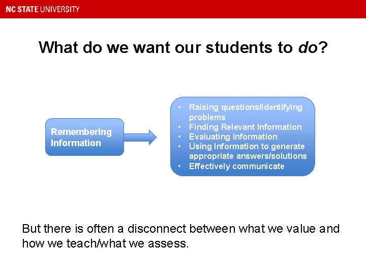 What do we want our students to do? • Remembering Information • • Raising