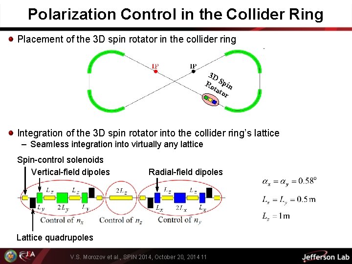 Polarization Control in the Collider Ring Placement of the 3 D spin rotator in