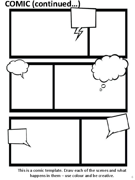 COMIC (continued…) This is a comic template. Draw each of the scenes and what COMIC (continued…) This is a comic template. Draw each of the scenes and what