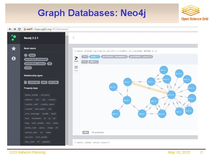 Graph Databases: Neo 4 j OSG Network Planning May 18, 2015 21 