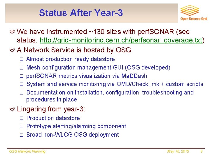 Status After Year-3 T We have instrumented ~130 sites with perf. SONAR (see status: