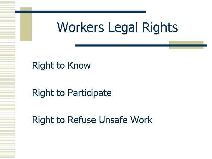 Workers Legal Rights Right to Know Right to Participate Right to Refuse Unsafe Work