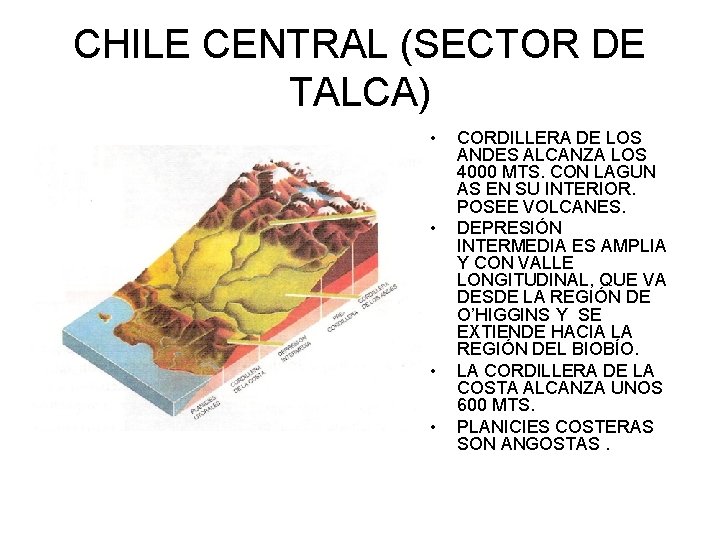 CHILE CENTRAL (SECTOR DE TALCA) • • CORDILLERA DE LOS ANDES ALCANZA LOS 4000