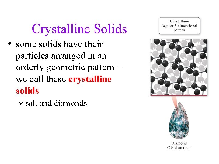Crystalline Solids • some solids have their particles arranged in an orderly geometric pattern